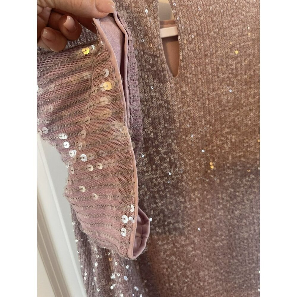 Cable & Gauge lavender with Champagne Sequin Short Bell Sleeve Top S Lined NWOT - Picture 5 of 6